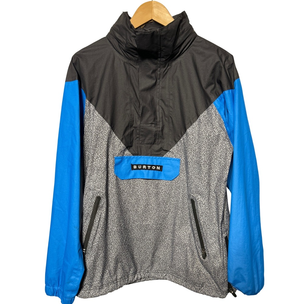Burton Anorak Jacket Colorblock Grey Cement Print Blue Black‎ Pullover Siz Small
